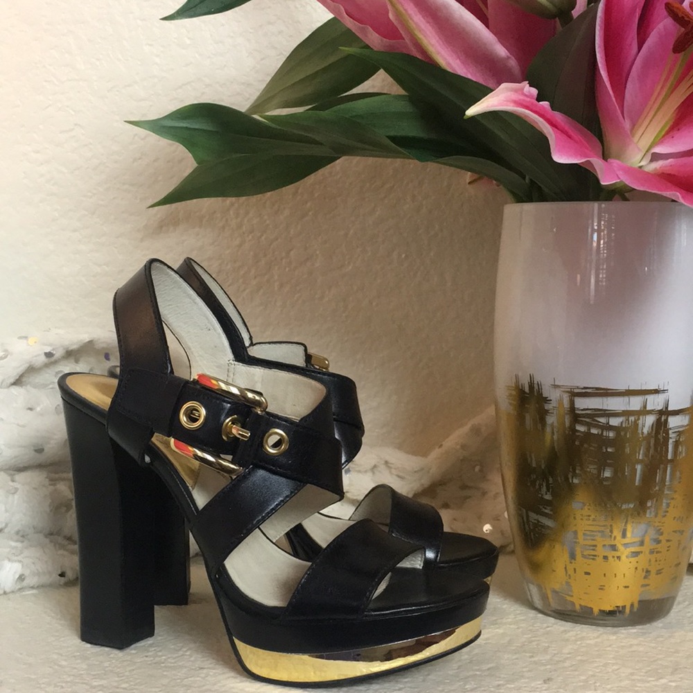 Micheal Kors Black Platform Heels w/ Gold Accents